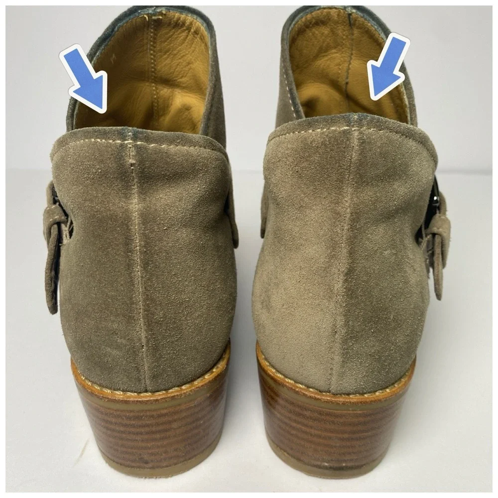 Stuart Weitzman Dude Taupe Suede Buckle Block‎ Heel Ankle Bootie Women Sz 8.5